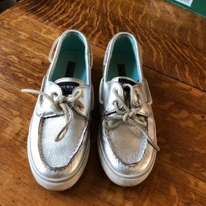 Sperry Silver Leather Boat Shoes - Sz 6.5